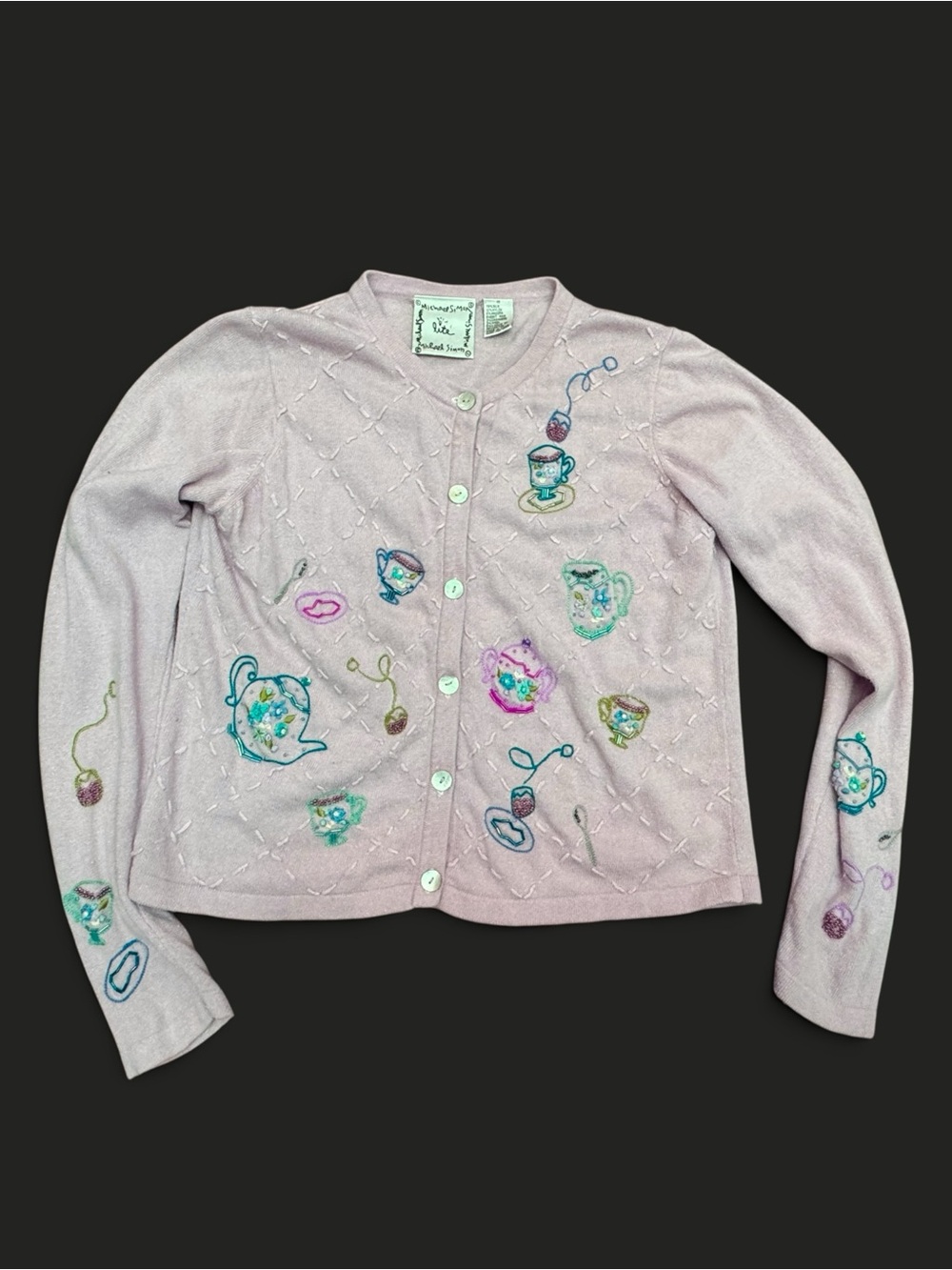 Vintage Michael Simon Blush Silk Blend Embroidered Tea Party Cardigan Size M
